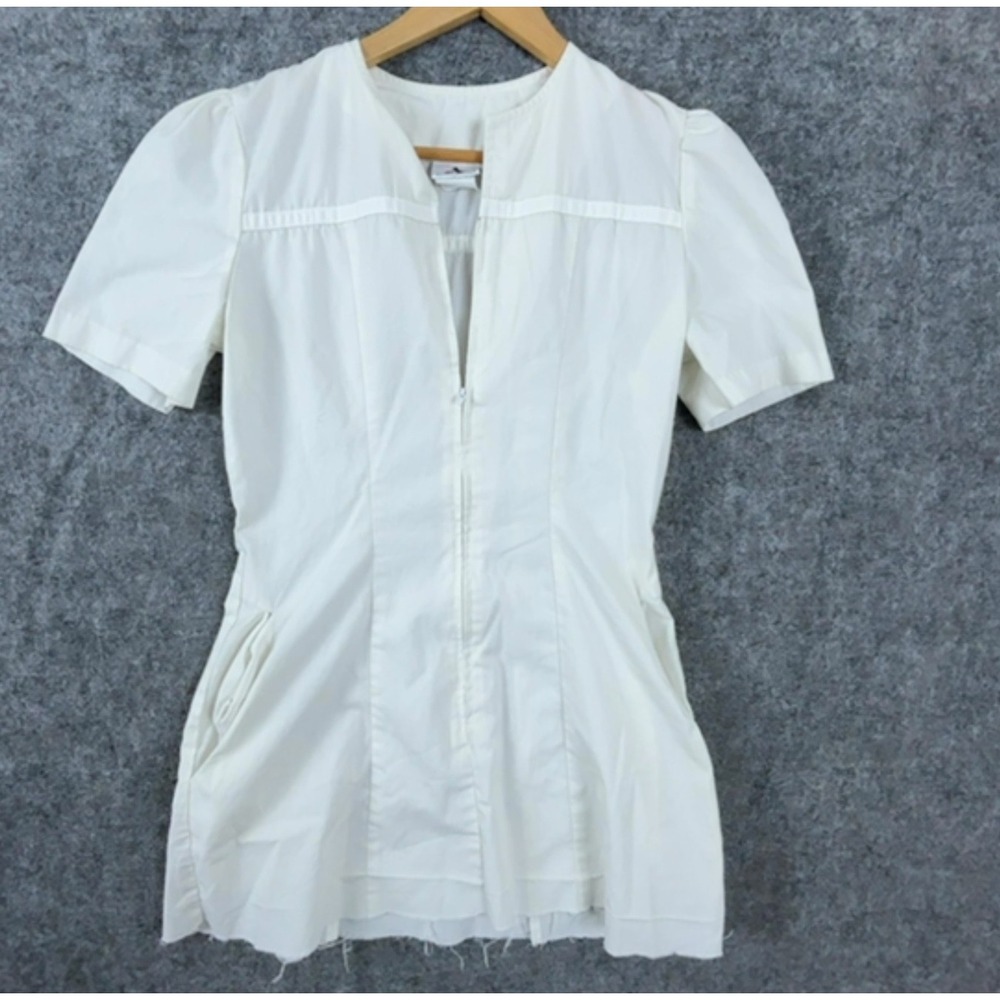 Action Line Nurse Uniform Dress Womens XS White Vintage Zipper Front Pockets
